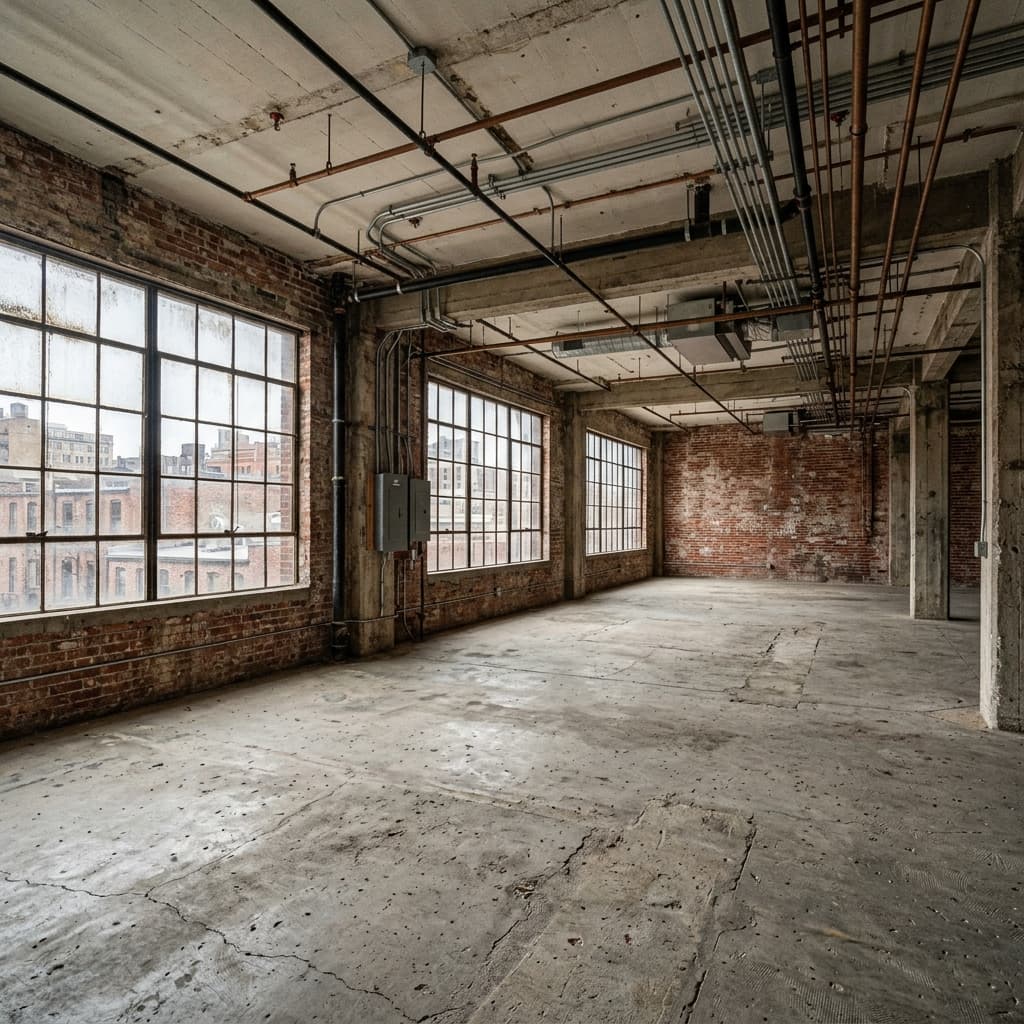 Raw concrete space before design